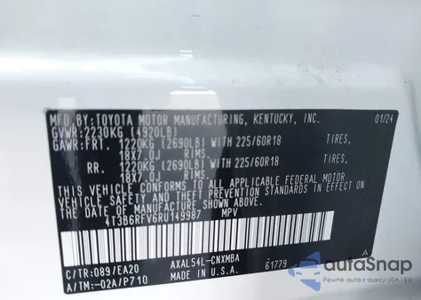 2024 Toyota Rav4 Hybrid Xle Premium из США, поврежденный, VIN 4T3B6RFV6RU149987